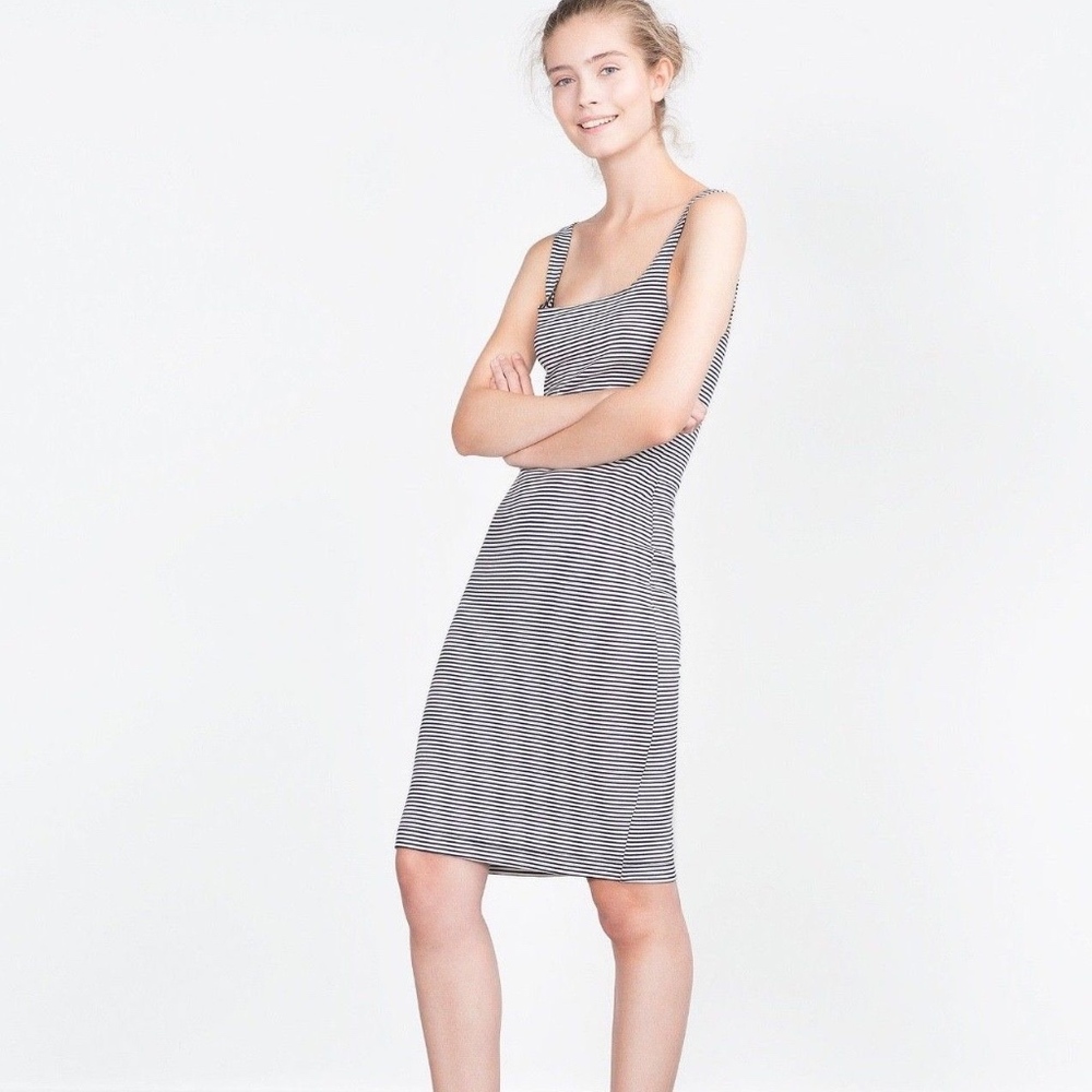Zara Stretch Sleeveless Striped Midi Dress